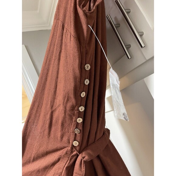 Free People Midi Dress Trop Belle Brown Cotton size L NWOT - Picture 8 of 11